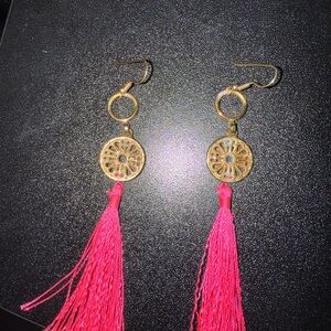 Gold and Pink Tassel Earrings